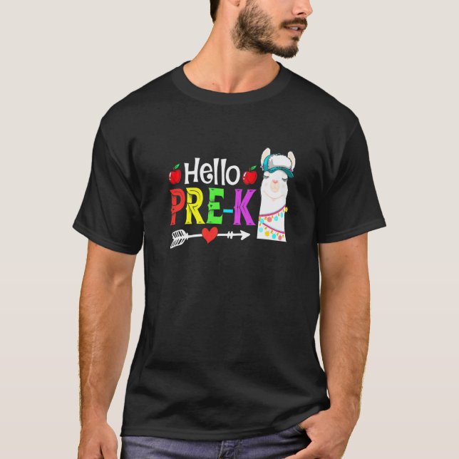 Camiseta Olá Pré K Llama Volta às Aulas Primeiro Dia (Frente)