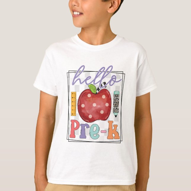 Camiseta Olá Pré-K, Meninos ou Meninas (Frente)