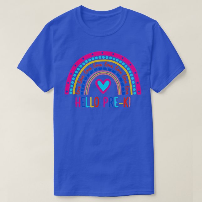 Camiseta Olá Pré K Rainbow Para Professores Raparigas Estud (Frente do Design)