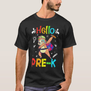 Camiseta Olá Pré K Sloth Dabbing De Volta à Escola Primeiro