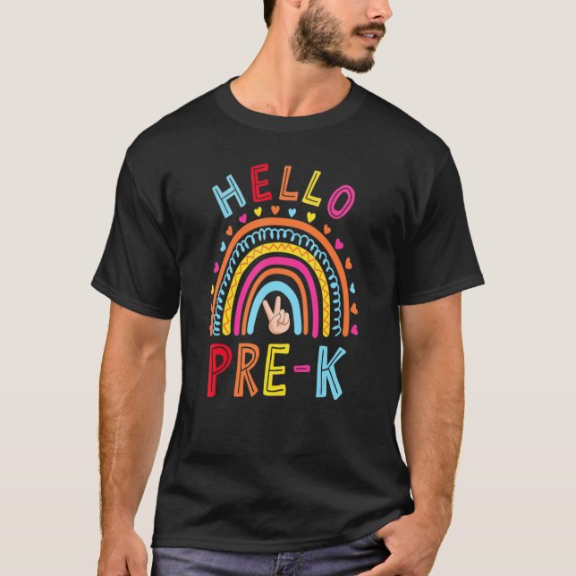 Camiseta Olá Pré K Voltar Para A Equipe Coxa De Arco-Íris D (Frente)