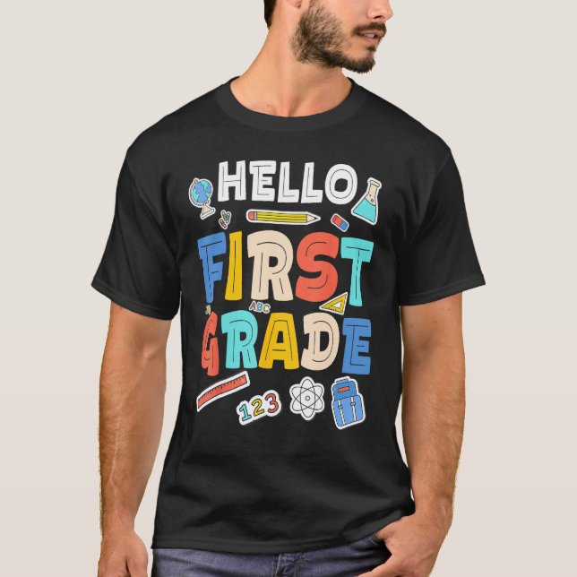 Camiseta Olá Primeira Série Divertida Volta à Prim (Frente)