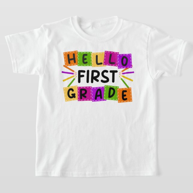 Camiseta olá, primeiro ano de volta ao retro escolar (Postura )