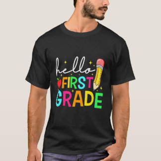 Camiseta Olá Primeiro Ano Volta às Aulas Crianças Arco-Íris