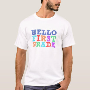Camiseta OLÁ PRIMEIRO GRAU Engraçado Primeiro Dia de Volta