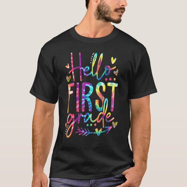Camiseta Olá, Primeiro Grau, Tie Dye De Volta Ao Professor  (Frente)