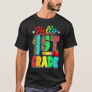 Camiseta Olá Professor(a) do 1º Ano Estampa de Leopardo