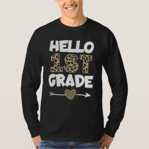 Camiseta Olá Professor(a) do 1º Ano Estampa de Leopardo Pri