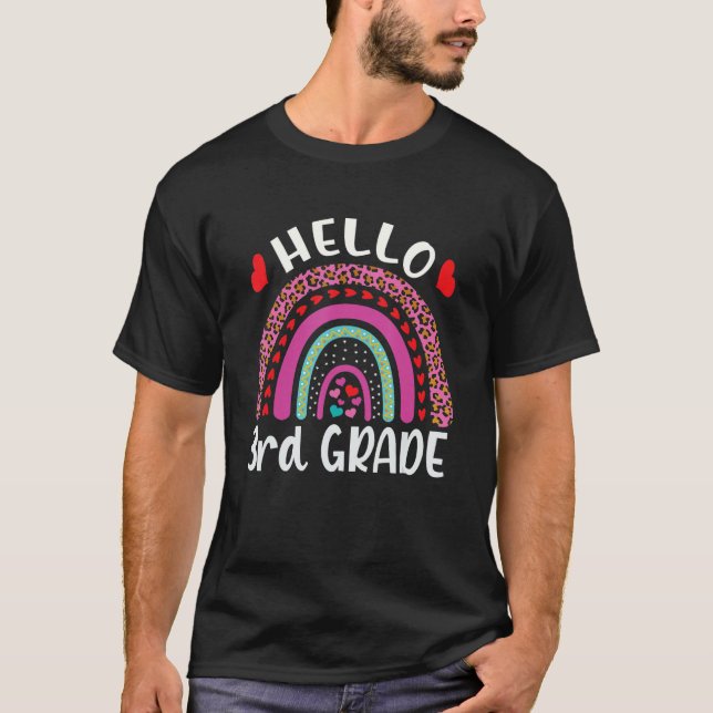 Camiseta Olá Professor da 3ª Série Leopardo Arco-Íris Volta (Frente)