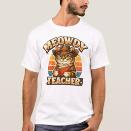 Camiseta Olá Professor Design de Gato Caubói Vintage