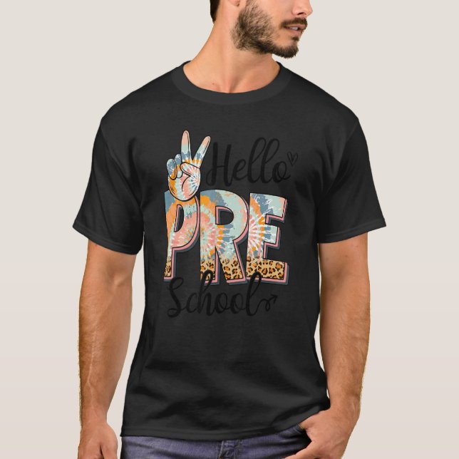 Camiseta Olá Professora de Pré-Escola Boho Leopardo Primeir (Frente)