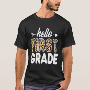 Camiseta Olá Professora do 1º Ano Estampa de Leopardo