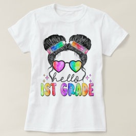 Camiseta Olá Professora do Primeiro Ano Laço de Lápis Coque