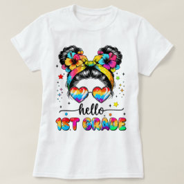 Camiseta Olá Professora do Primeiro Ano Laço de Lápis Coque