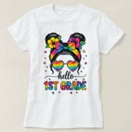 Camiseta Olá Professora do Primeiro Ano Laço de Lápis Coque