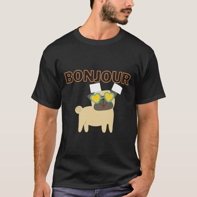 Camiseta Olá Pug, Olá Pug de Óculos de Sol 113 (Frente)