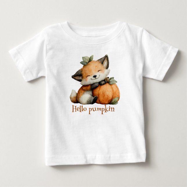 Camiseta Olá Pumpkin Cute Fox Halloween Design (Frente)