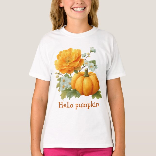 Camiseta Olá Pumpkin Floral Halloween Design (Frente)