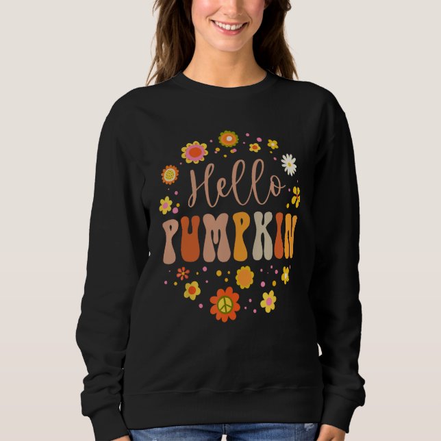 Camiseta Olá Pumpkin Groovy outono Fall Lover Obrigado (Frente)