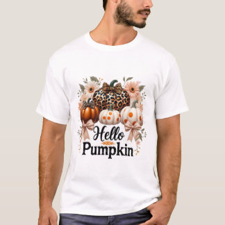 Camiseta Olá Pumpkin Png, Boho Floral Fall Leopard Pumpki