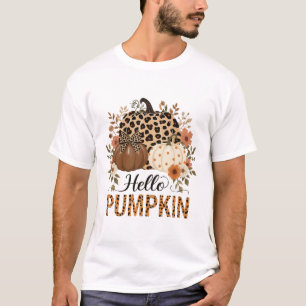 Camiseta Olá Pumpkin Png, Boho Floral Fall Leopard Pumpki