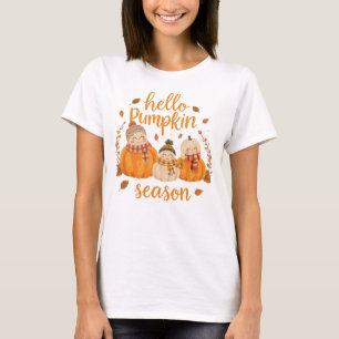 Camiseta Olá, Pumpkin Season Fofo de outono de Poumpkin