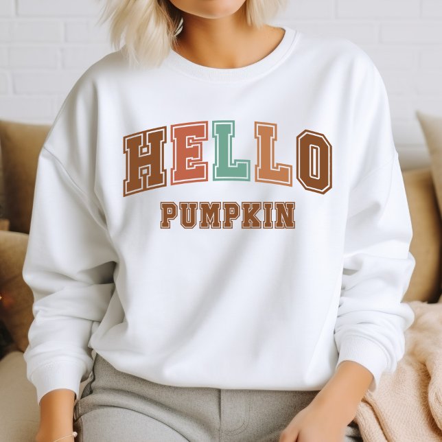 Camiseta Olá Pumpkin Trendy Autumn Varsity Sweatshirt (Criador carregado)