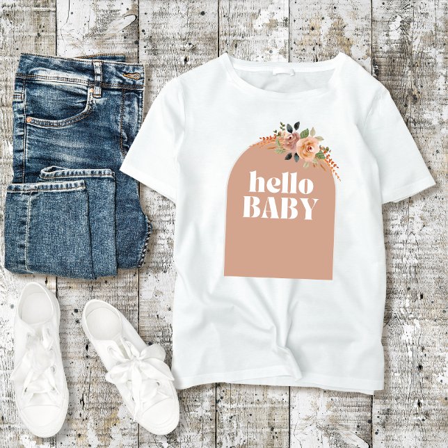 Camiseta Olá, querida, Chá de fraldas de Boho Moderno. (Criador carregado)