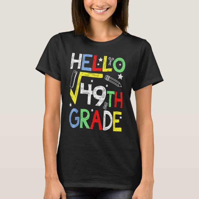 Camiseta Olá Raiz Quadrada 49 7 De Volta À Matemática Escol (Frente)