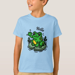 Camiseta Olá Sapo de Lily Pad Mão Desenhada