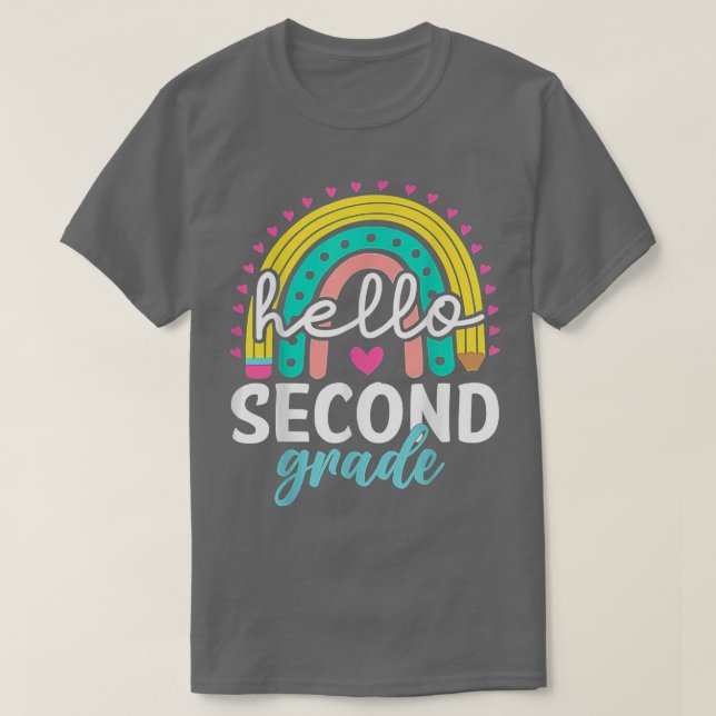 Camiseta Olá, segundo ano, segundo Rainbown Grau Voltar a S (Frente do Design)