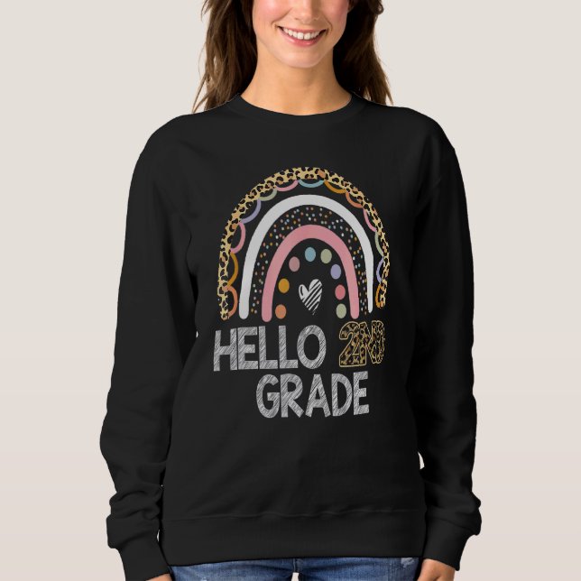 Camiseta Olá segundo, Grau Leopardo, Arco-Íris De Volta À E (Frente)
