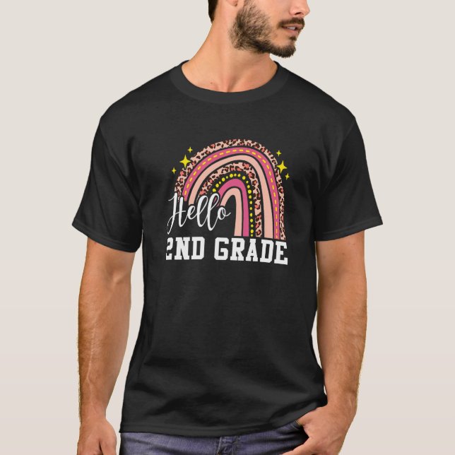 Camiseta Olá, segundo Grau Rainbow Leopardo De Volta Ao Men (Frente)