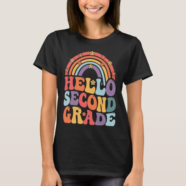 Camiseta Olá, Segundo Retro Boho Rainbow De Volta À Escola (Frente)