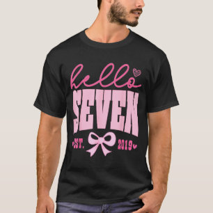Camiseta Olá Sete Est 2019 Fofo Coquete Laço 7º Aniversário