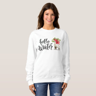 Camiseta Olá, Skates de gelo Floral de inverno   Natal