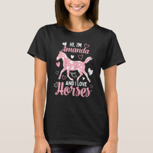 Camiseta Olá, sou Amanda e adoro cavalos, corações bonitos