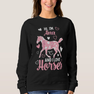Camiseta Olá, sou Ana e adoro cavalos, bom padrão cardíaco