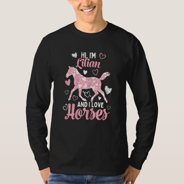 Camiseta Olá, sou Lilian e adoro cavalos, corações bonitos (Frente)