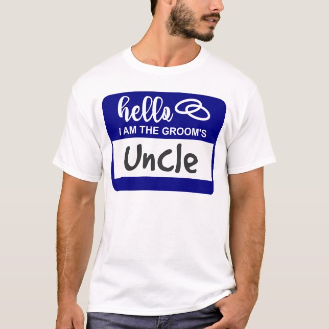 Camiseta Olá, sou o Crachá do nome do casamento do tio do n (Frente)