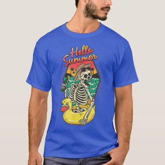 Camiseta Olá Summer Funny Skeleton Duck Piscina Férias