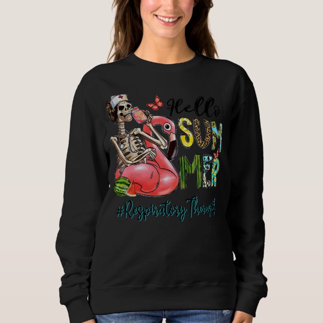 Camiseta Olá, Summer Skull Flamingo Float Respiratório Ther (Frente)