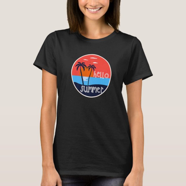 Camiseta Olá Summer Vacle Beach E Palm Tree Sunset (Frente)