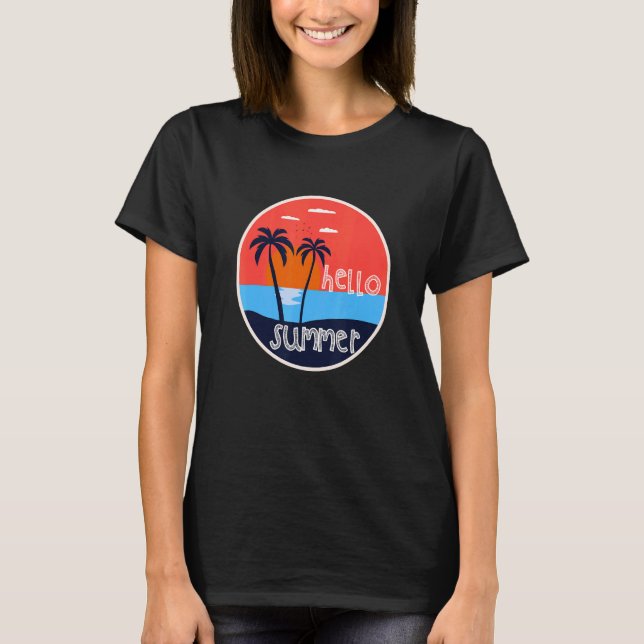 Camiseta Olá Summer Vacle Beach E Palm Tree Sunset (Frente)