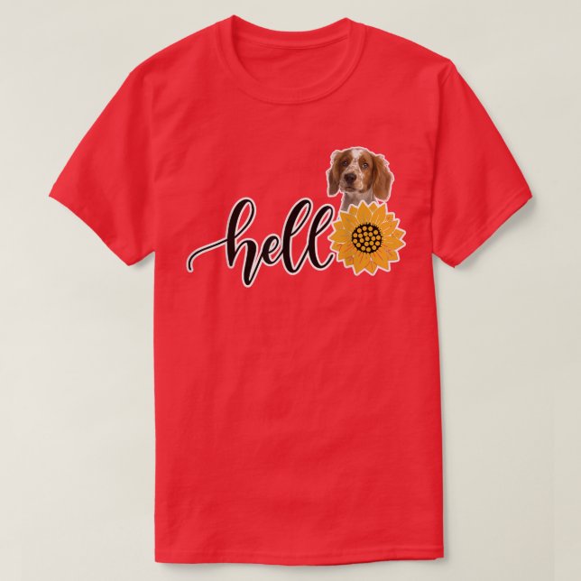 Camiseta Olá Sunflower Welsh Springer Spaniel (Frente do Design)