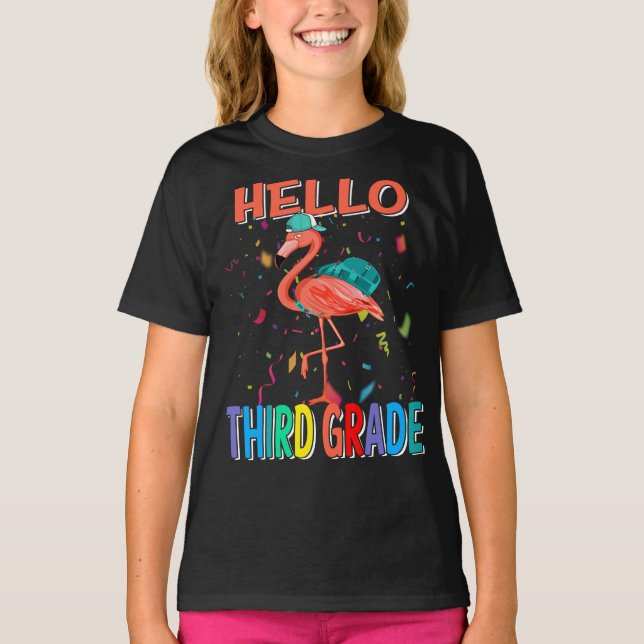 Camiseta Olá, Terceiro Grau Flamingo De Volta À Escola (Frente)