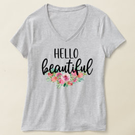 Camiseta Olá Tipografia Chic de Rosas em Aquarela Linda