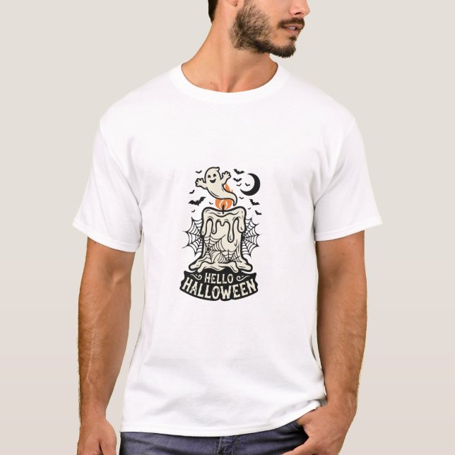 Camiseta Olá Vela de Fantasma de Halloween (Frente)