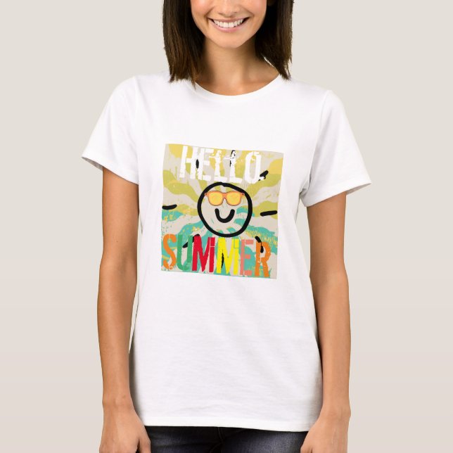 Camiseta Olá, verão, bonitinha, na moda de chic. (Frente)