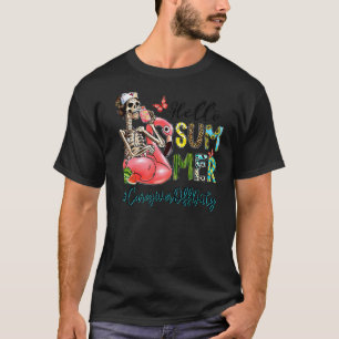 Camiseta Olá Verão Caveira Flamingo Flutuador Cuidador Enfe